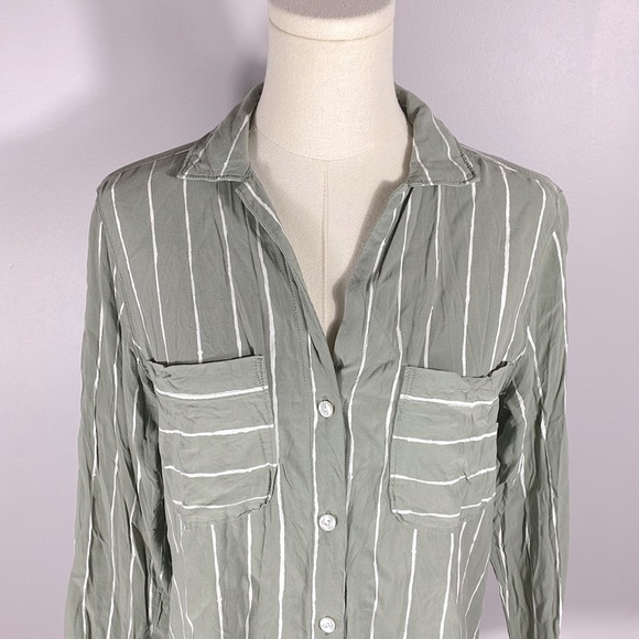 Abercrombie & Fitch Boyfriend Striped Button-Up Shirt Sage green size small - Picture 2 of 10